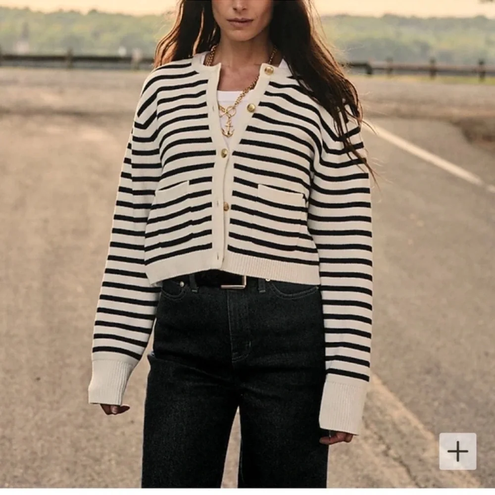 J.Crew New relaxed Emilie sweater lady jacket in stripe